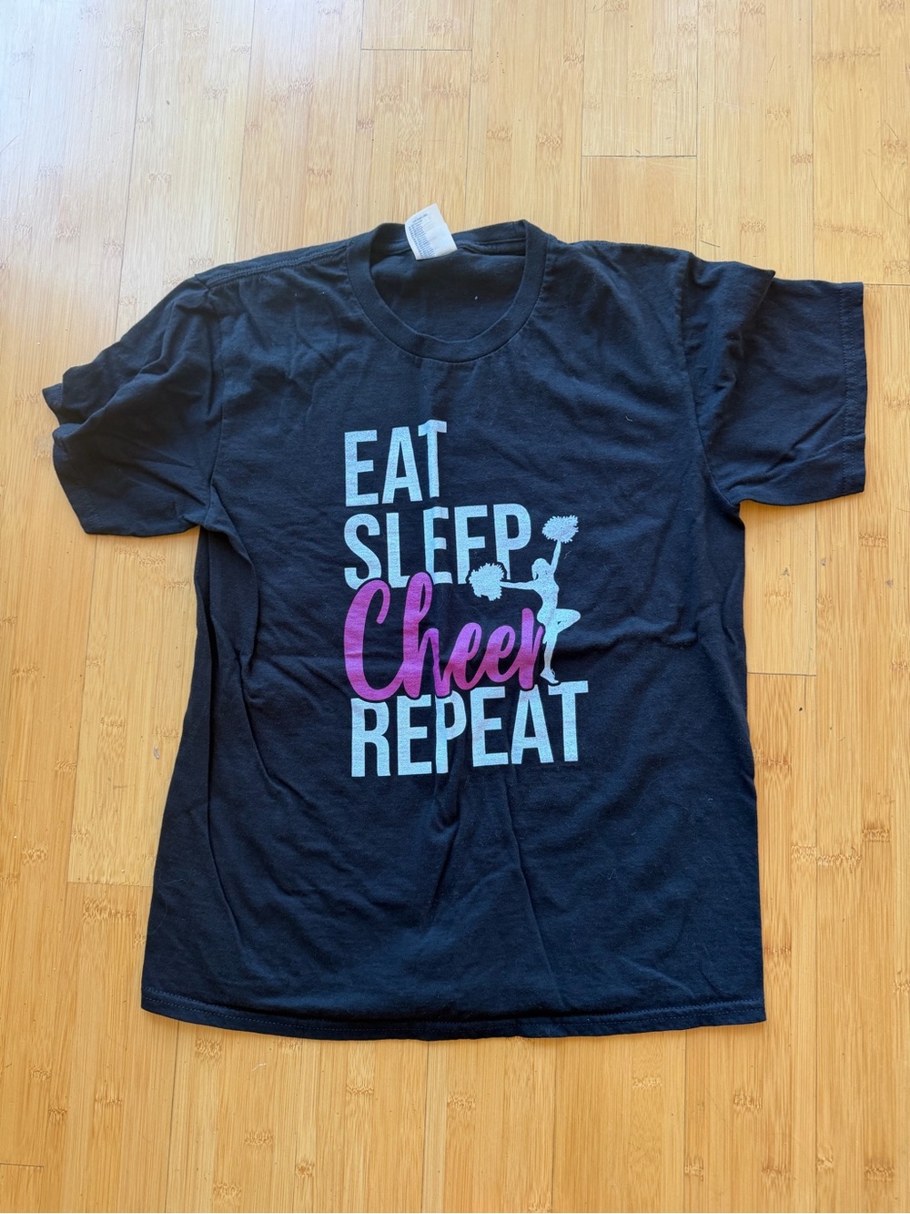 Eat Sleep Cheer Repeat Graphic T-Shirt — Black & Pink